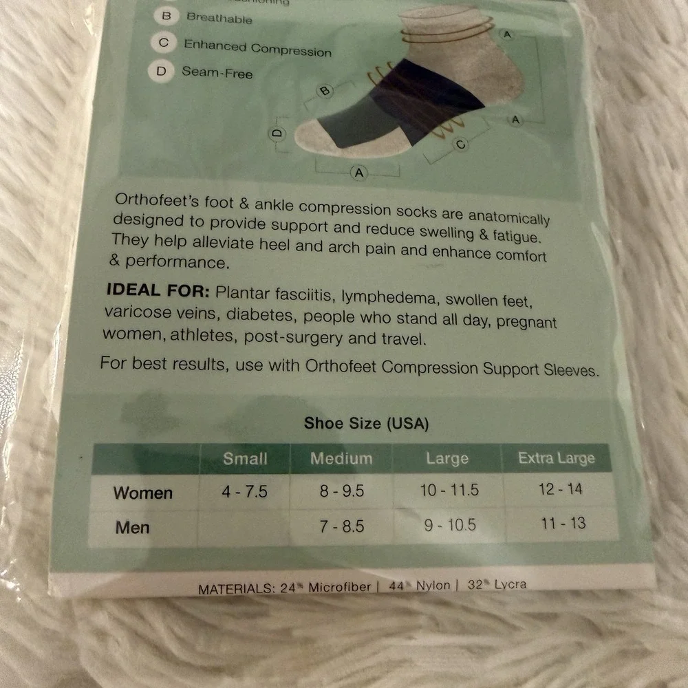 New Ortho Feet Compression Support Socks White‎ 15-20mmHg Large